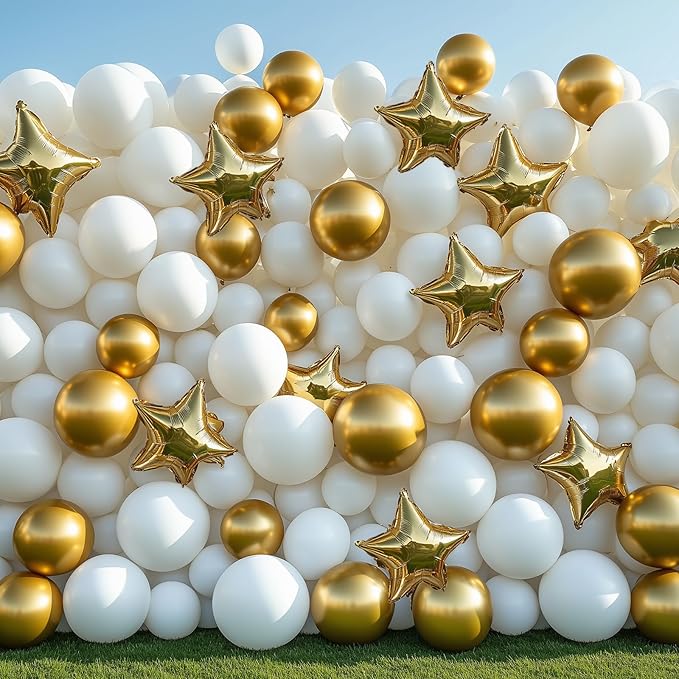 RUBFAC White Balloons 129pcs Different Sizes 18 12 10 5 Inch for Garland Arch, Latex Balloon for Engagement Wedding Anniversary Birthday Party Baby Shower Decoration