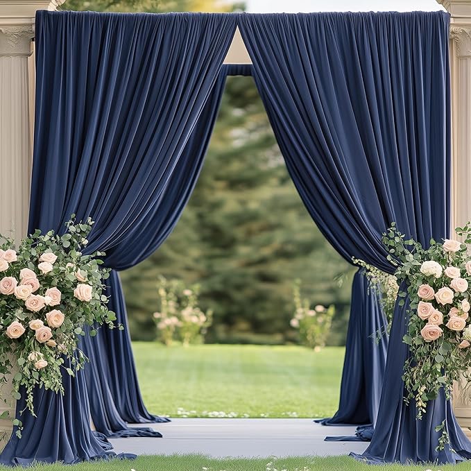 10ft×12ft Wrinkle Free Navy Blue Backdrop Curtain for Wedding Parties, 2 Panels 5×12ft Long Silky Polyester Fabric Backdrop Drapes Photo Back Drop Curtains for Birthday Photography Background Cloth