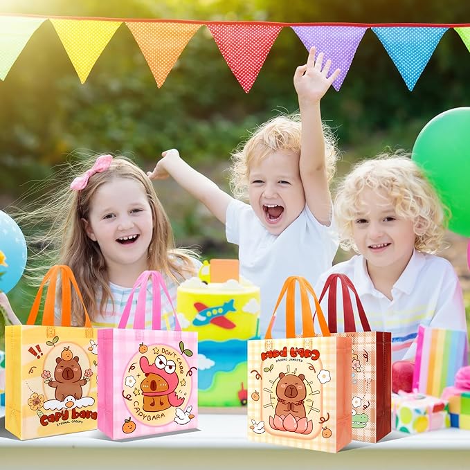 Pinsit 40 PCS Capybara Party Favors Bags, Non Woven Capybara Gift Bags, Cute Reusable Gift Bags with Handles for Boys Girls Birthday Baby Shower Party Supplies(03)