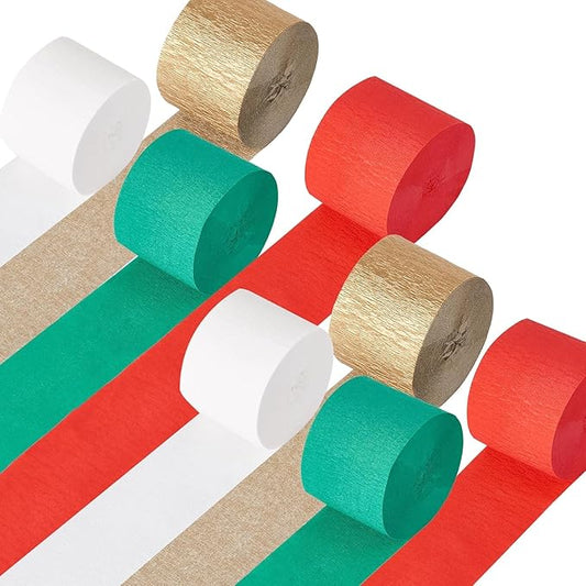 Red and Green Streamers, 8 Rolls 656 Ft Hanging Party Streamers Kit, Red Green Gold White Crepe Paper for Christmas New Year Festival Theme Party Decoration, 1.8 Inch x 82 Ft/Roll