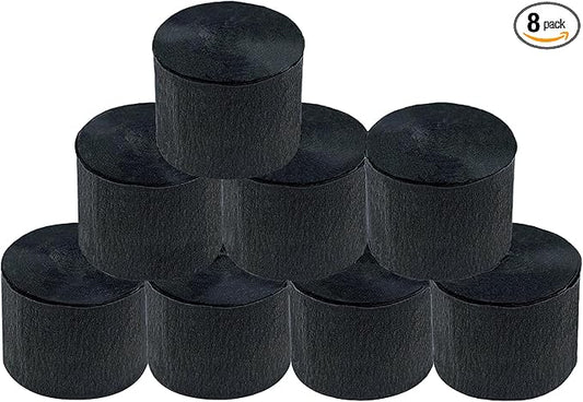 8 Rolls Black Crepe Paper Streamers, Wedding Birthday Baby Shower Halloween Party Decoration, Rainbow DIY Supplies, Graduation New Year Decor