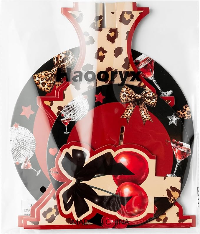 Haooryx Cheetah Cherry Cupcake Stand - 3 Tier Red Cherry Bow Leopard Print Cupcake Tower Cardboard Dessert Holder Pastry Platter for Baby Shower Girls Birthday Wedding Holiday Party Table Decoration