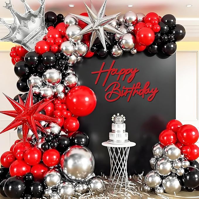 Happy Birthday Sign for Backdrop - Red Felt 'Happy Birthday' Letter Sign for Balloon Arch Backdrop Decorations - 1 Count, Unisex, All Ages, Men, Women