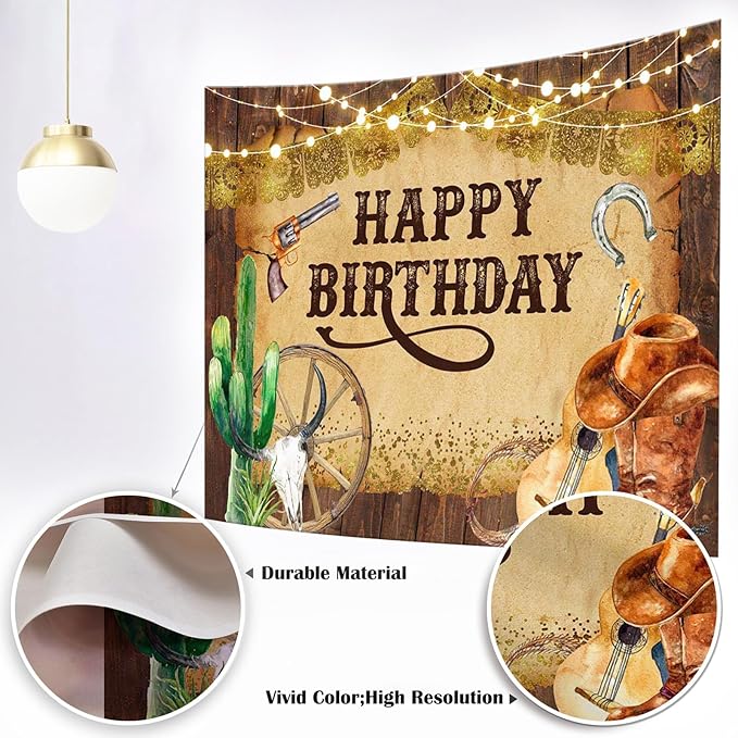Mocsicka Western Backdrop Western Party Decorations Wild West Rodeo Cowboy Background Brown for Boys Birthday Party Supplies Banner for Photography (10x8ft(120x96 inch))