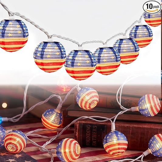 American Flag Lantern Lights Plug in, 8.5Ft 4th of July Decorations String Lights with 10 Mini USA Flag Lantern Lights, Hanging Indoor String Lights for Outdoor Independence Day Patriotic Party Decor