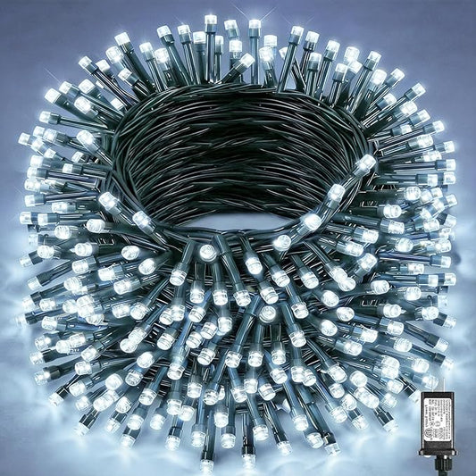 197FT 600 LED Christmas Lights Outdoor, Plug in Christmas Tree Lights 8 Modes, Waterproof Green Wire String Twinkle Lights for Indoor House Patio Yard Party Wedding Holiday Decorations, White