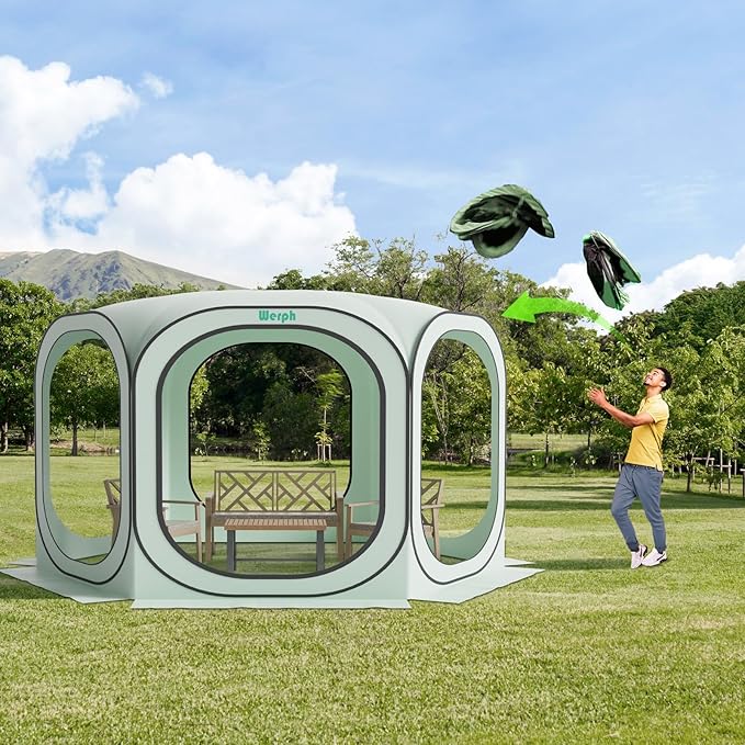 Werph 12x12 Pop Up Screen Tent, Mosquito Net Gazebo, UV Resistant Roof Waterproof Screen Canopy, Quick Setup Outdoor Shelter for Backyard, Patio, Garden, Picnic, Camping and Events, Green