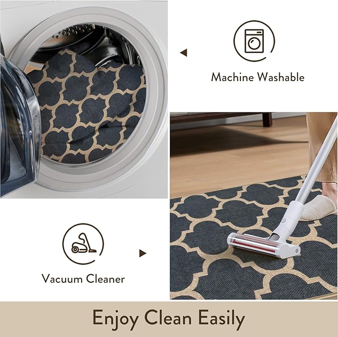 Lahome Moroccan Easy Jute Runner Rug, Blue Outdoor Washable Runner Rugs for Porch Hallway, Geometric Trellis Woven Long Carpet for Doorway, Thin Non Slip Outdoor Decor, 2'6'' x 8'