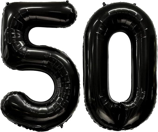 FIROMI 50 Number Balloons Black Big Giant Jumbo Mylar Foil 50 Balloon Numbers for 50th Birthday Party Anniversary Decorations 40-inches