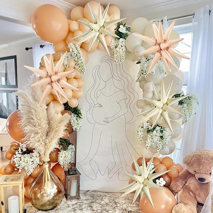 TONIFUL 8 Pcs Caramel Cream White Foil Balloons Large Star Balloons Explosion Star Mylar Balloons for Party Backdrop Christmas New Year Birthday Wedding Baby Shower Anniversary Photo Booth Supplies