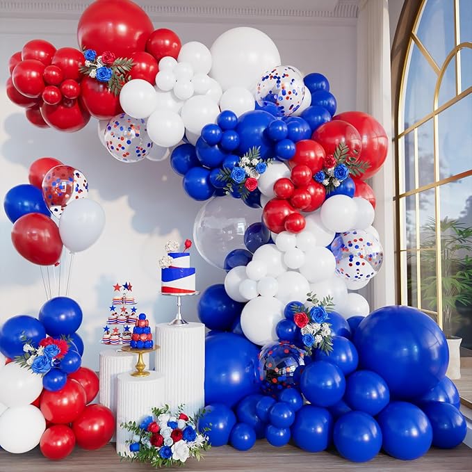 Red White and Blue Balloons Garland Arch Kit 153pcs 4th of July Decorations Independence Day Red White Blue Confetti Latex Balloons for Baseball Birthday Patriotic Party Graduation Party Supplies