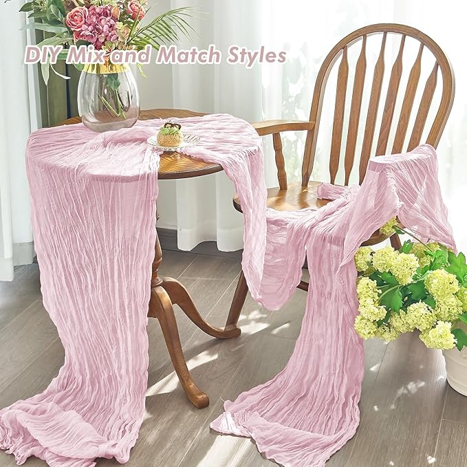 IVAPUPU 4 Pcs Cheesecloth Table Runner - 10ft Pink Spring Boho Gauze Cheese Cloth Table Runners for Baby Shower Decorations Wedding Party Summer Garden Farmhouse Decor