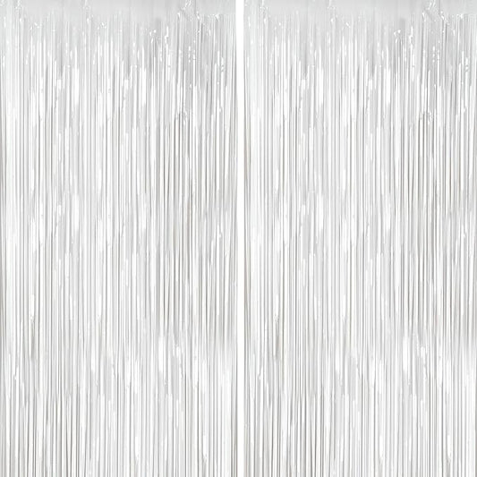 4 Packs White Foil Fringe Curtain, White Glitter Metallic Tinsel Backdrop for Birthday Wedding Baby Shower Bachelorette Graduation Christmas Halloween Party Decorations Supplies