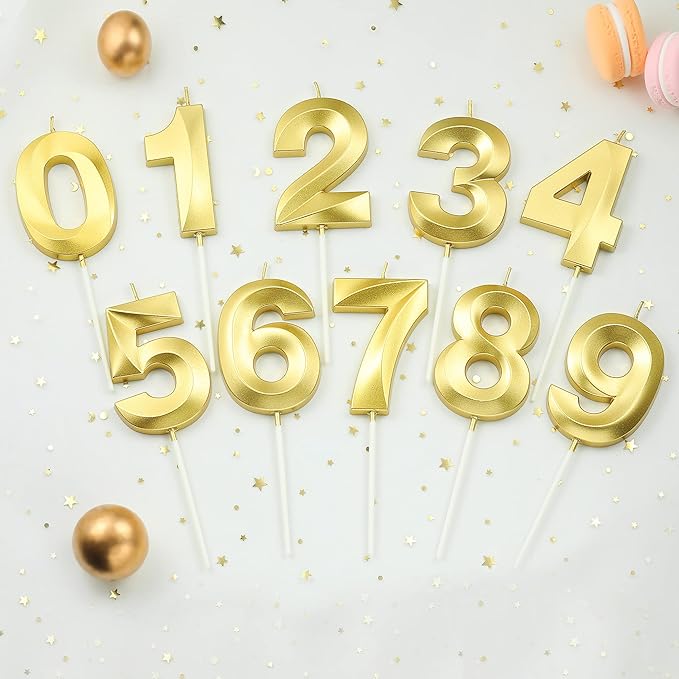 2.76 Inch Diamond Gold 8 Number Birthday Candles, Gold & Cake Number Candles, Party Celebration