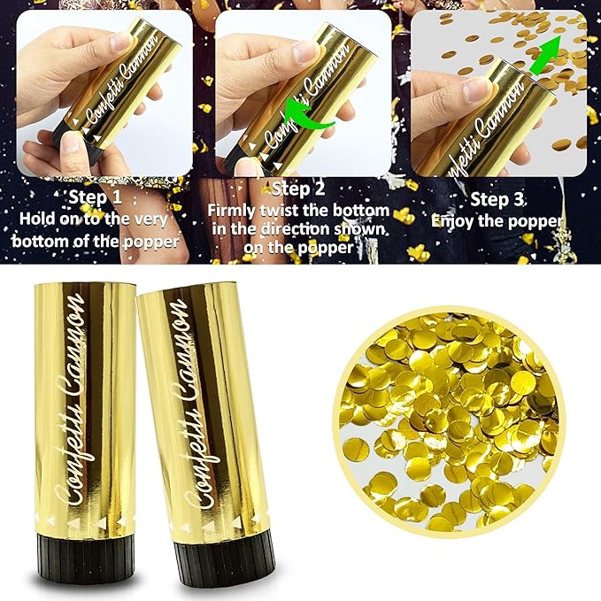 20 PCS Colorful Party Confetti Poppers with Box for Wedding Birthday Graduation Baby Shower Anniversary Christmas New Year's Party Supplies (Gold Round)