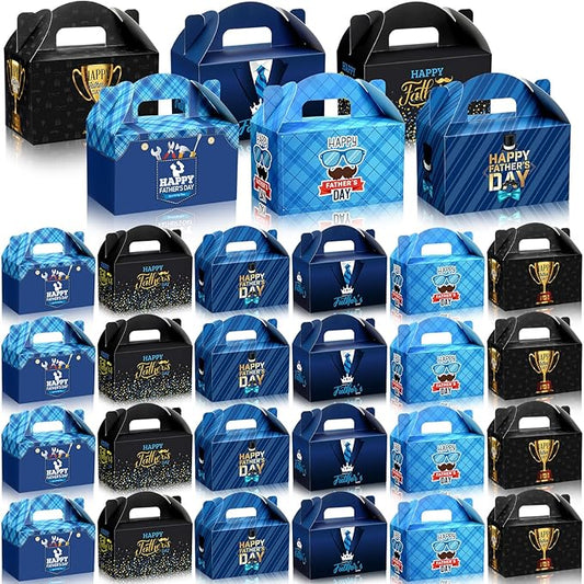 Dunzoom 24 Pcs Father's Day Gift Boxes Happy Father's Day Party Supplies Black Blue and Golden Goodie Candy Boxes Holiday Paper Gift Container for Dad's Birthday Decoration