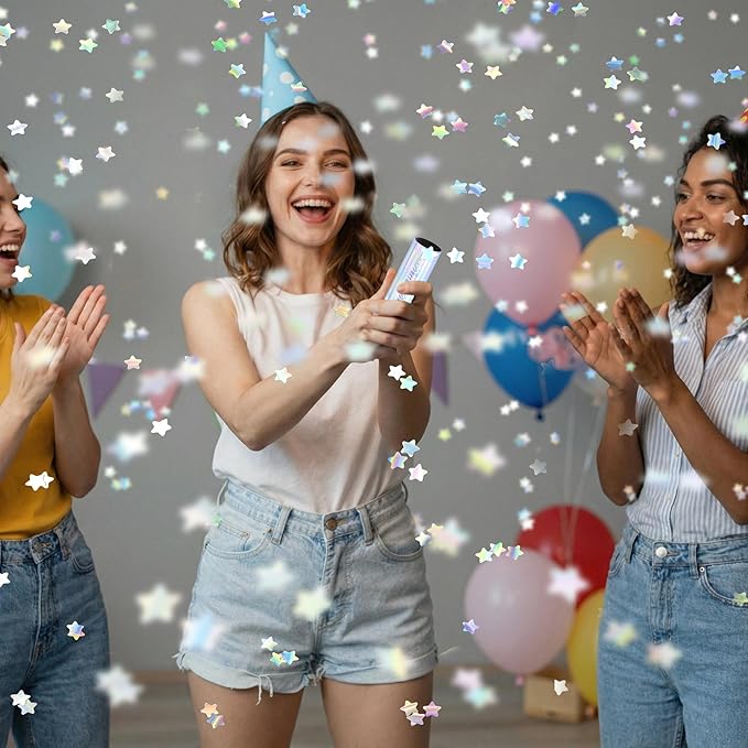 8 PCS Party Confetti Poppers Silver Stars Confetti for Wedding Birthday Graduation Baby Shower Anniversary Christmas New Year's Party Supplies