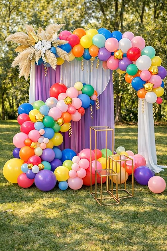 100 Pack Balloon Arch Kit – 12 Inch Assorted Rainbow Latex Balloons with Arch Strip, Glue Dots & Ribbon – Balloon Garland Decoration Set for Birthday, Baby Shower, Graduation & Party Decor