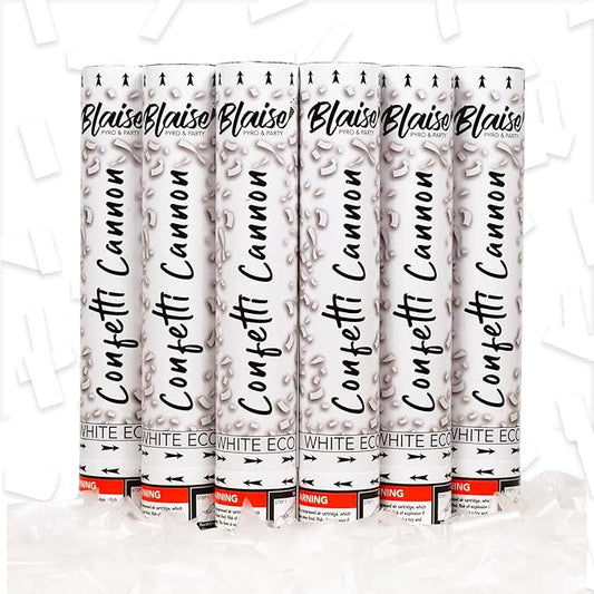 Blaise Pyro & Party White Confetti Poppers - Large Confetti Poppers for Weddings, Engangements, & Graduations - Water-Soluble & Easy Clean-Up - 6 Pack, 12 Inch