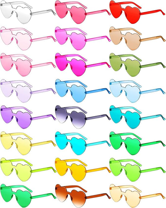 Kingdder 24 Pairs Heart Shaped Sunglasses Rimless Glasses Bulk Candy Color Tinted Eyewear Summer Party Favors