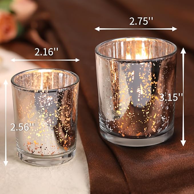 Volens 24pcs Assorted Silver Votive Candle Holders for Wedding Table Centerpieces, Large Mercury Glass Candle Holder for Votive & Tealight Candle, Silver Party Decorations for Bridal and Baby Shower