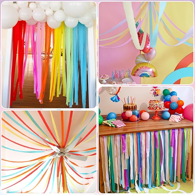 Crepe Paper Streamers 12 Rolls, 1.8" x 82' Each, Pastel Rainbow Streamers Party Supplies for Birthday Baby Shower Bachelorette Party Bridal Shower Wedding Graduation Decorations, DIY Crafts