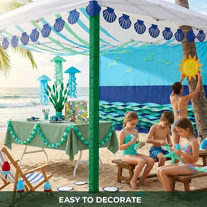 VGOODALL 8 Rolls Teal and Blue Gradient Crepe Paper Streamers - 1.8 in x 118 ft Each - Perfect for Ocean Theme Party, Beach Wedding, Graduation Decorations, and Piñata Making Supplies