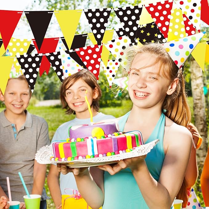 5 Pcs Mouse Birthday Party Banner Pennant Flags Mouse Triangle with Double Sided Printing Triangle Paper Flag for Hanging Decoration