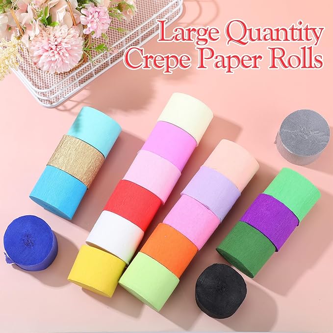 Ctosree 60 Roll 4920 ft Crepe Paper Streamer Roll for Party Decoration Rainbow Crepe Paper for Flower Making Party Streamer for Birthday Wedding Baby Shower Living Room Decor (Dark Color)