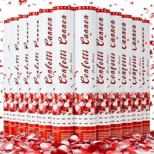 Confetti Cannon 12 Pack Red Party Poppers 12 Inch Biodegradable Red Rose Petal Confetti Poppers, Romantic Wedding Poppers Red Confetti Shooter for Birthday Graduation Wedding Bridal Shower Anniversary