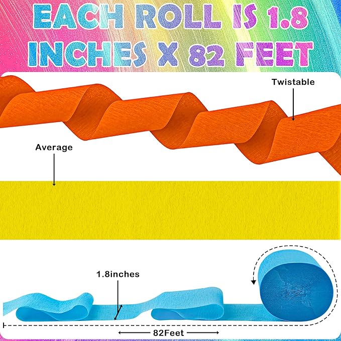 Streamers Party Decorations, 12 Rolls Crepe Paper Streamers for Rainbow Birthday Baby Shower Bachelorette Bridal Shower Wedding Graduation Decorations Party Supplies DIY Arts and Crafts