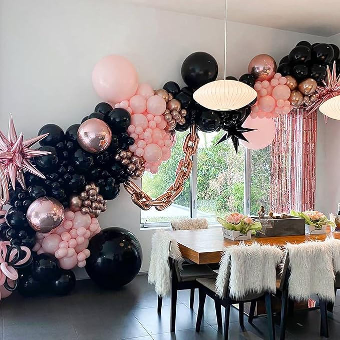 Paready Black Pink Latex Balloons, 60 Pcs 12 Inch Metallic Rose Gold and Confetti Balloons for Girls Birthday Baby Shower Engagement Anniversary Wedding Bridal Shower Party Graduation Decoration