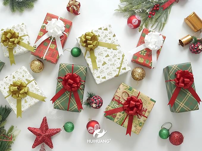HUIHUANG Red Pull Bows for Gift Wrapping 4"x8" Red Christmas Bows 12 PCS Satin Gift Bow for Presents, Gift Basket, Paper Bag, Wrapping Accessories, Wreaths, Holiday Christmas Decor