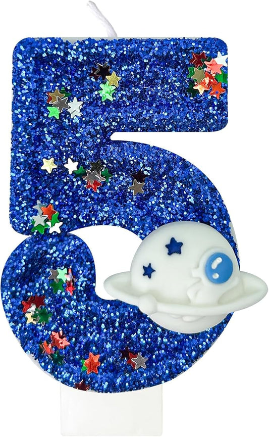 HXOUSE Spaceship Number 5 Birthday Candles - Outer Space Universe Birthday Candles for Cake, 5 Candle Topper for Anniversary Celebrations, Astronaut Rocket Party Decorations for Boys