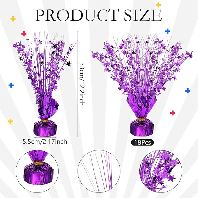 Crowye 18 Pcs Foil Spray Centerpiece Table Decoration Party Star Burst Metallic Graduation Table Centerpieces for Spring Party Birthday Season Wedding Holiday(Purple)