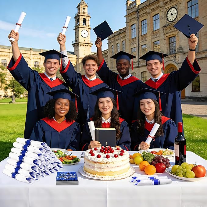 30 Pack Pre Rolled Blue Plastic Silverware Set,Wrapped Plastic Cutlery Set with Napkin Include 30 Forks,30 Spoons,30 Knives,30 White Napkins and 30 Blue Napkins for Graduation Congrats Grad Party