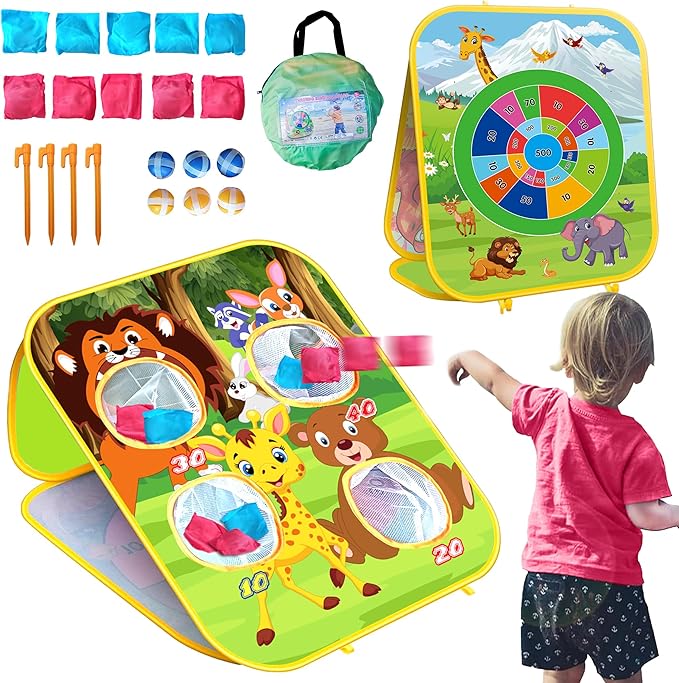 Animal Bean Bag Toss Game Kids Outdoor Toys, Family Party Games, Double-Sided Foldable Cornhole Board, Outside Lawn Party Toy, Birthday Gift for Boys Girls Toddler Age 3 4 5 6 7 8