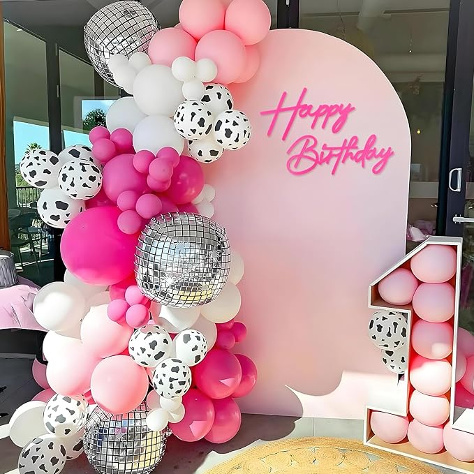 Happy Birthday Sign for Backdrop - Hot Pink Felt 'Happy Birthday' Letter Sign for Balloon Arch Backdrop Decorations