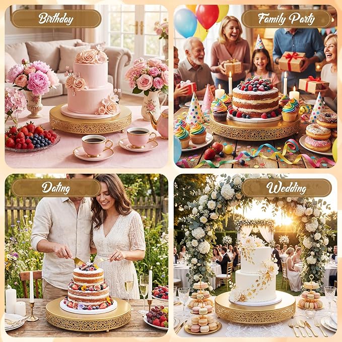 Wenqik 20 Inch Gold Cake Stand Set Metal Round Cupcake Dessert Stand with Cake Cutting, Spatula Wedding Cupcake Pastry Display Candy Holder Display for Wedding Party Birthday Baby Shower(Classic)