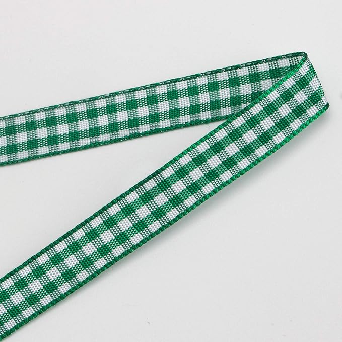 Ribbli Forest Green and White Gingham Ribbon,100% Polyester Woven Edge,3/8 Inch x 10 Yard,Plaid Ribbon Use for Gift Wrapping,Party Decoration