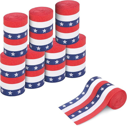 Tlswshsy 8 Rolls Patriotic Crepe Paper Streamers, 262 ft Red White Blue Crepe Rolls, Independence Day Paper Streamer Decoration for 4th of July Memorial Day American Theme Party Decor DIY Crafts