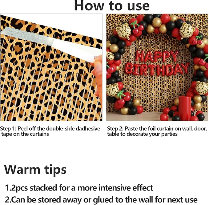 2 Packs Cheetah Prin Foil Fringe Curtain, Leopard Print Glitter Metallic Tinsel Backdrop for Birthday, Baby Shower, Jungle Safari Bachelorette Photo Booth Props Animal Party Decorations Favor Supplies