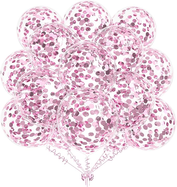 50pcs Light Pink Foil Confetti Balloons,12 inch Latex Balloon with Light Pink Confetti Inside for Birthday Family Party Wedding Party Baby Shower Decoration Supplies