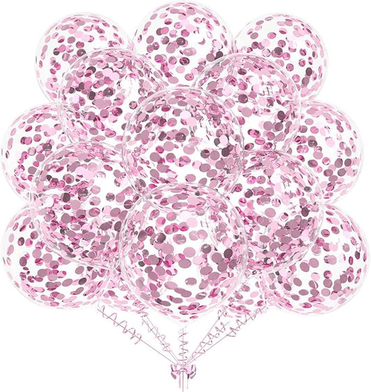 50pcs Light Pink Foil Confetti Balloons,12 inch Latex Balloon with Light Pink Confetti Inside for Birthday Family Party Wedding Party Baby Shower Decoration Supplies