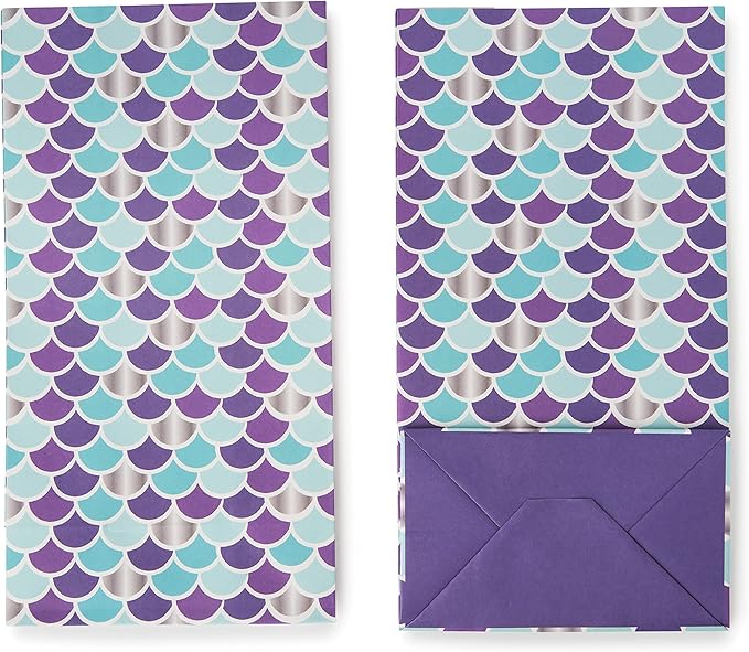 ROYAL BLUEBONNET Purple Mermaid Party Favor Bags and Stickers- 24 Little Mermaid Candy Bags for Girls Birthday Party, Small Goodie Favor Treat for Thank You Table for Birthday for Girls, Tweens, Kids