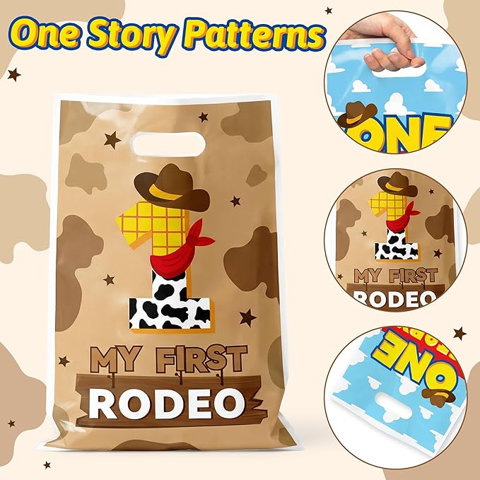 Andi Cppss Boy Story Party Favor Bags - 50PCS My First Rodeo Party Favor Bags 1st Rodeo Birthday Gift Bag Decorations One Story Cowboy Goodie Bag with Handles for Birthday Baby Shower Party Supply
