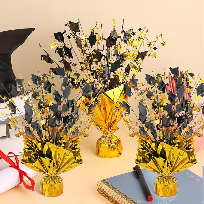 6 Packs Graduation Decorations Centerpieces for Tables Metallic Foil Star Graduate Cap Burst Tabletop Display in Black and Gold for 2026 Grad Ceremonies Celebrations Party Decor Supplies 12"