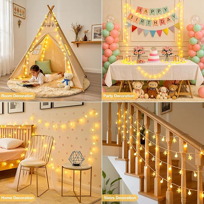 JMEXSUSS 100 LED Globe Star String Lights, 33 FT Globe String Lights Indoor USB Plug in, Warm White Star Fairy Lights for Bedroom Classroom Dorm Indoor Decor