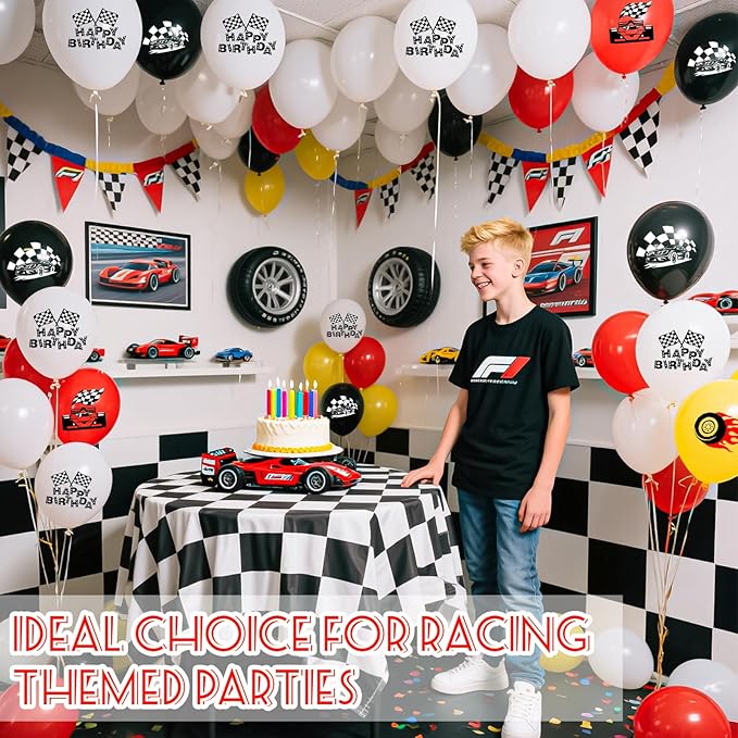 Race Car Birthday Party Decorations Racing Car Balloons 16 Pcs 12" Races Cars Checkered Flags Printed Latex Balloon for Racing Fans Birthday Party Transportation Fast Birthday Party Supplies