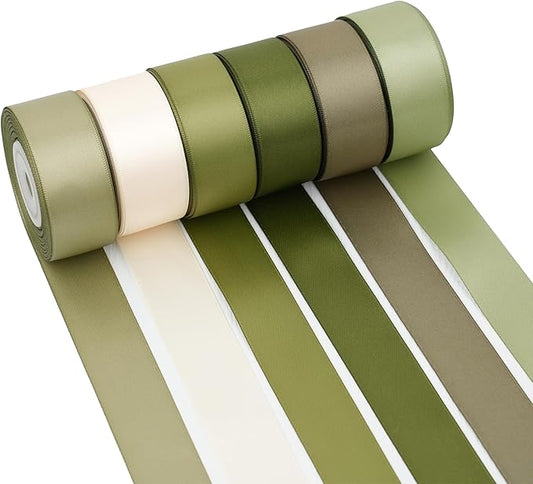 Sage Green Ribbon 1 Inch Double Face Satin Ribbon, 6 Rolls 60 Yards Moss Green Polyester Ribbon for Wedding, Baby Shower, Gift Wrapping, Hair Bows, Bouquets, Crafts